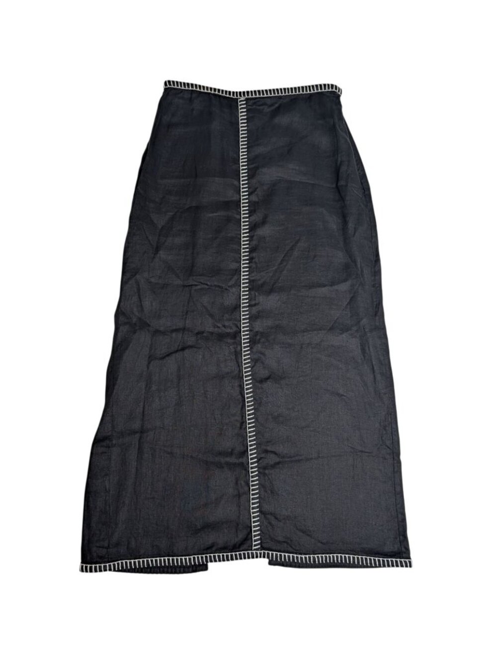 Magaschoni Black Linen Maxi Skirt Whip Stitch Detail Size 10 Quiet Luxury - Picture 10 of 12